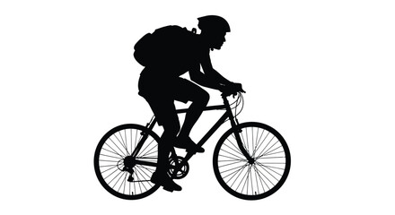 Obraz premium Cyclist with backpack on bicycle helmet riding