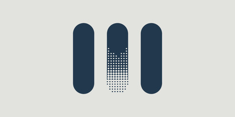 Three vertical rounded rectangles with one filled with dots on a light gray background design image