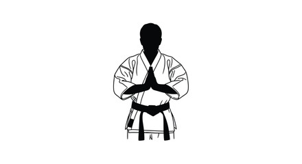 Martial artist bowing with hands clasped vector