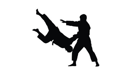 Martial artists grappling during combat arts judo