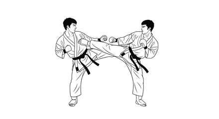 Martial artists sparring in combat karate arts