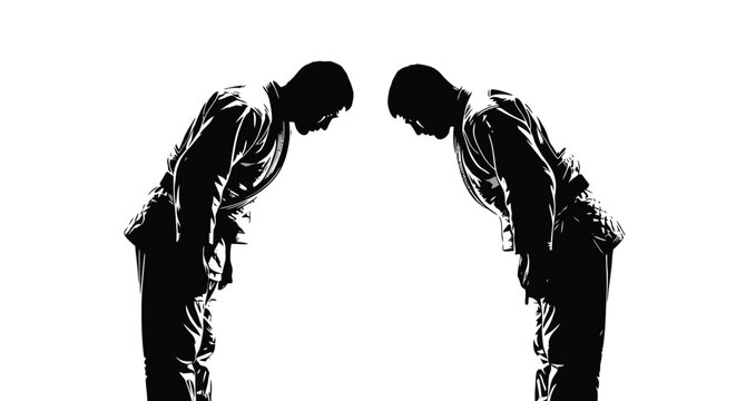 Martial artists bowing respectfully arts fighters