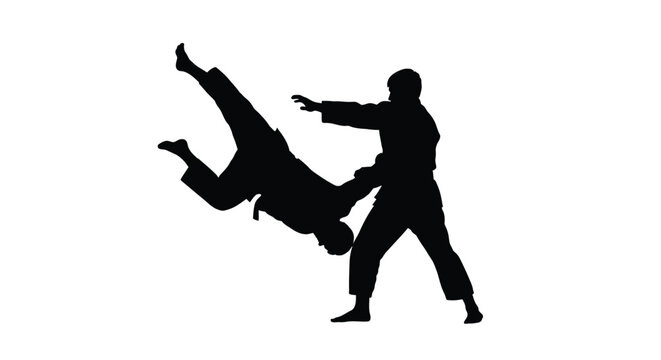 Martial artists grappling during combat arts judo
