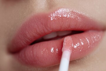 Naklejka premium A close-up of realistic full asian female lips.