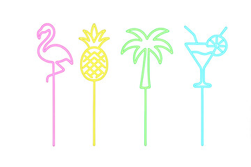 Neon glowing tropical summer party cocktail stirrers