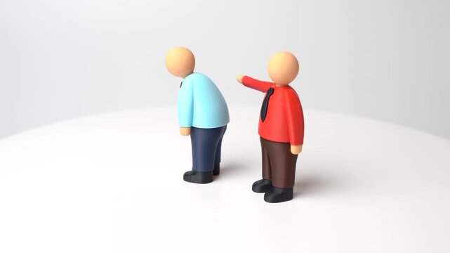 The boss fires employee. Mass layoffs. Concept of economic downturn, job cuts, and corporate restructuring. Unemployment, crisis management, and HR downsizing