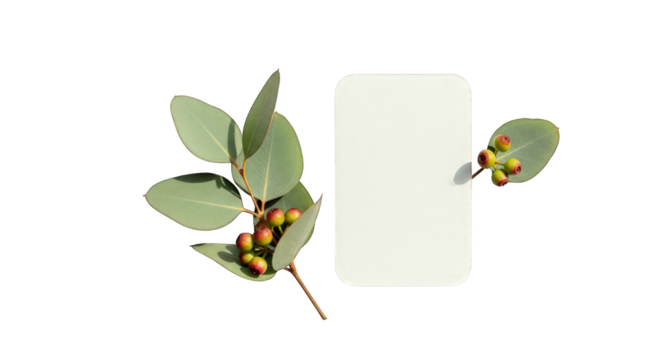 Eucalyptus branch and blank card for mockups and designs isolated on a transparent background