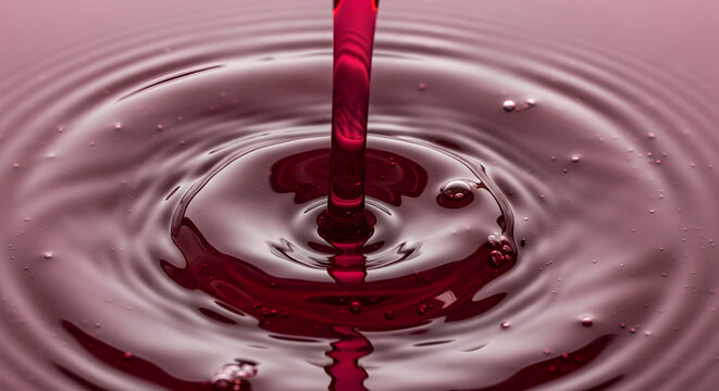Pouring rich red liquid creates captivating ripples - perfect for beauty products, wine, or juice ads, highlighting texture and movement in a visually stunning way - Powered by Adobe