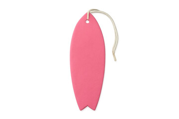 Pink surfboard shaped blank tag with string