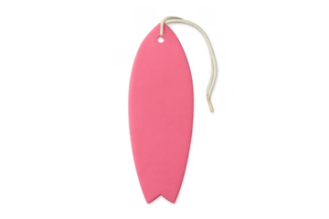 Pink surfboard shaped blank tag with string