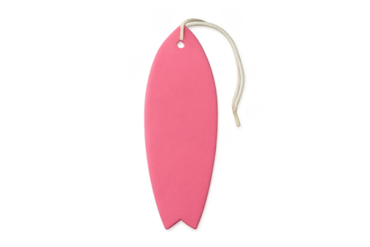 Pink surfboard shaped blank tag with string