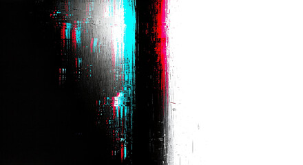 Abstract Glitch Art with Cyan, Magenta, and Black Vertical Streaks on White Background
