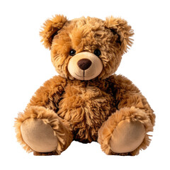 Fototapeta premium Fluffy, brown, seated teddy bear with soft fur & bright eyes