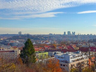 View of Prague from a hill at sunset