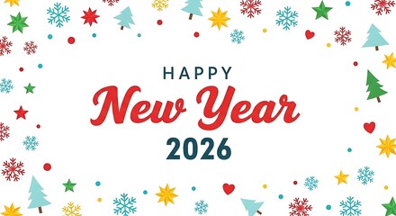 Happy new year 2026 text with festive holiday elements
