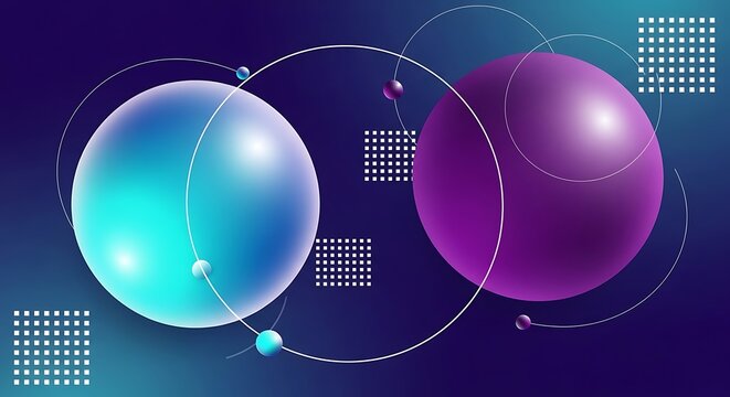 Abstract spheres with geometric pattern and dark background - Powered by Adobe