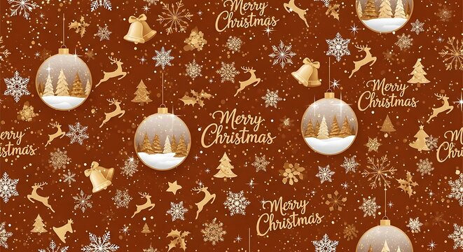 Seamless merry christmas pattern with ornaments and snowflakes