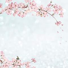 Pink flower border, vintage illustration