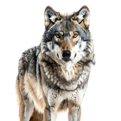 Obraz premium Wolf portrait with detailed fur against a solid black background