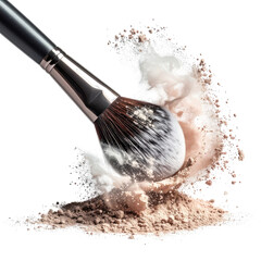 Brush touches powder. Cloud bursts around it. Isolated on black
