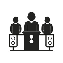 Three Speakers at Table with Microphone silhouette vector icon