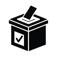 Black silhouette ballot box with checked ballot icon