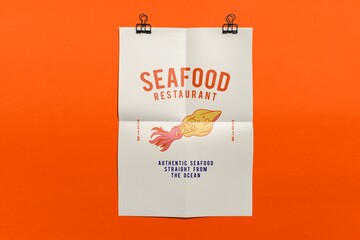 Seafood restaurant poster, realistic wall advertisement
