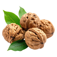 Walnuts clustered with bright green leaves, nutrition