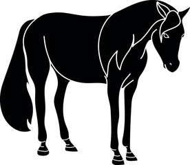 Black silhouette of horse isolated on white background	
