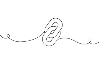 Obraz premium One continuous line drawing of a chain forming a minimalist linear background. Simple outline chain links symbolizing connection, strength, unity, and support. Vector line art illustration.