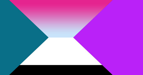 Abstract geometric background with modern colorful shapes, pink gradient, and futuristic perspective