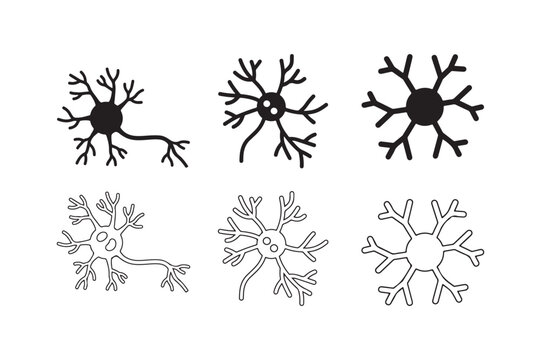 Neuron icon outline and silhouette set