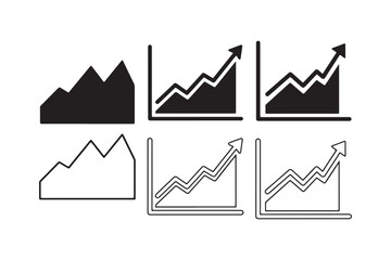 Stock market chart icon outline and silhouette set