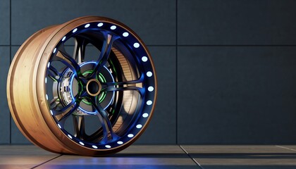 Futuristic Custom Car Wheel Rim with Copper Finish and LED Lights