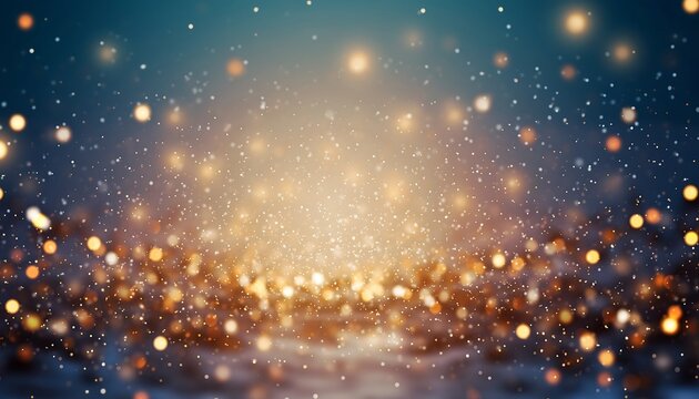 Golden Bokeh Lights and Snow Particles Abstract Background yellow orange - Powered by Adobe