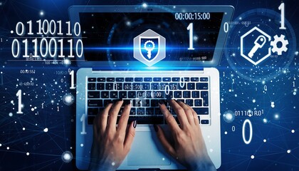 Cybersecurity Concept with Laptop and Digital Protection Icons