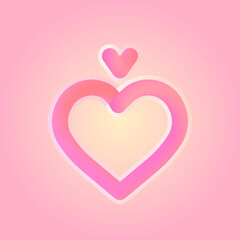 3D fluid hearts: central with empty space for copy/text and another above it, resembling a diamond on a ring outlined with lighter stroke against the pink radial gradient; a square vector illustration