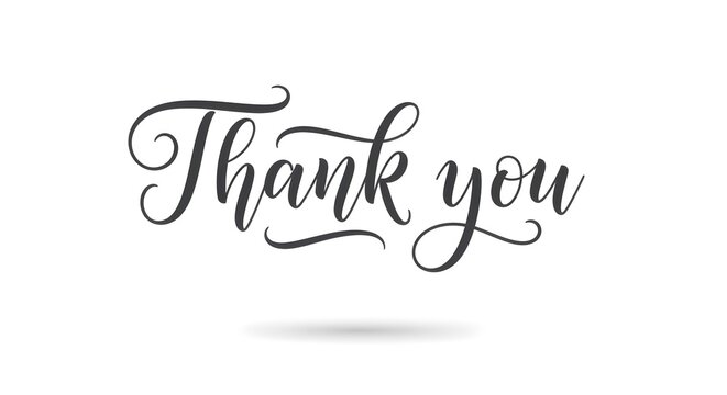Elegant Thank You script in flowing calligraphy with soft shadow