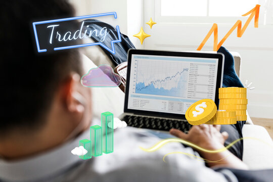 Stock market trading word, 3d collage remix