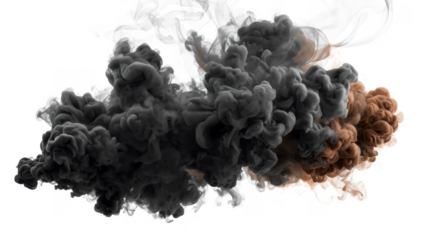 Black and brown smoke cloud isolated on transparent background, creating a dramatic and mysterious effect