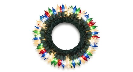 A vibrant circular wreath with colorful lights, perfect for festive decorations
