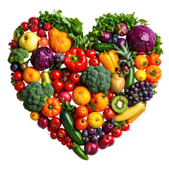 Colorful heart of fruits and vegetables. Healthy and nutritious food