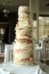 wedding cake on the table ballroom background
