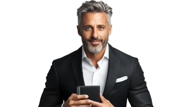 Man in Suit Holding Wallet on Transparent Background