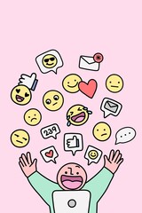 Social media mania background, influencer cartoon illustration