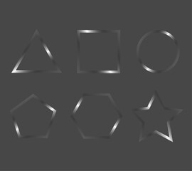 Silver Geometric Outlines: Metallic Vector Shapes (Star, Hexagon, Circle, Square) for UI, Tech Graphics, Badges, Frames, and Modern Digital Design