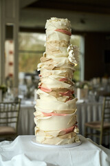 wedding cake on the table ballroom background
