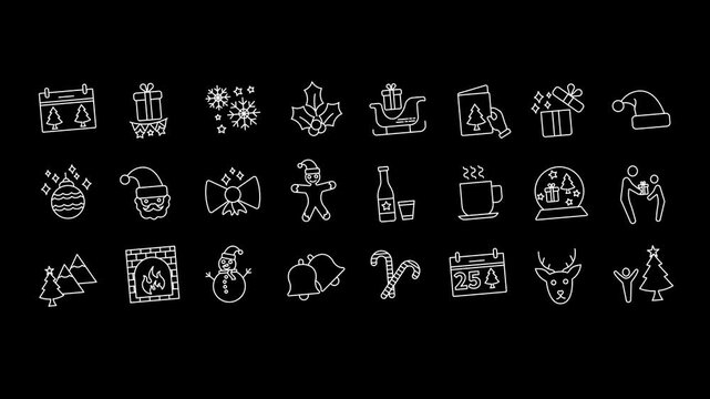 Animated Christmas icons in thin line style
