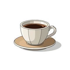 Coffee Cup on Saucer in Minimalist Style, Beverage Illustration, Home Environment, Art Concept