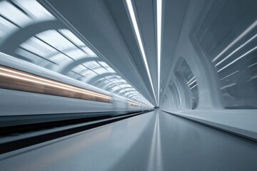 Futuristic high-speed train in modern station tunnel